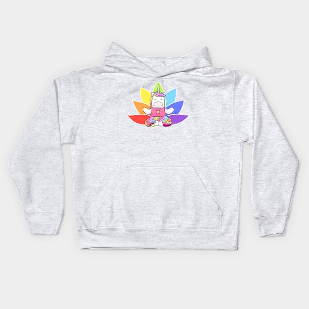 Unicorn Meditation with Lotus Kids Hoodie by Olya Yatsenko